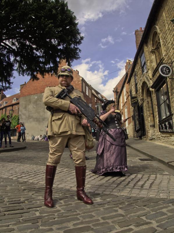 street photography - steampunk session - vintage army costume
