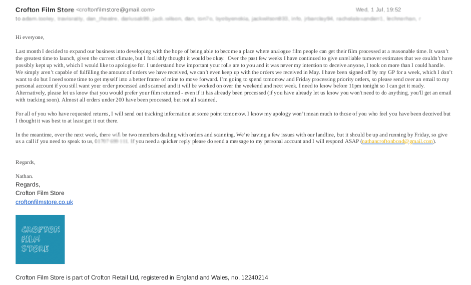 screenshot of email from crofton lab