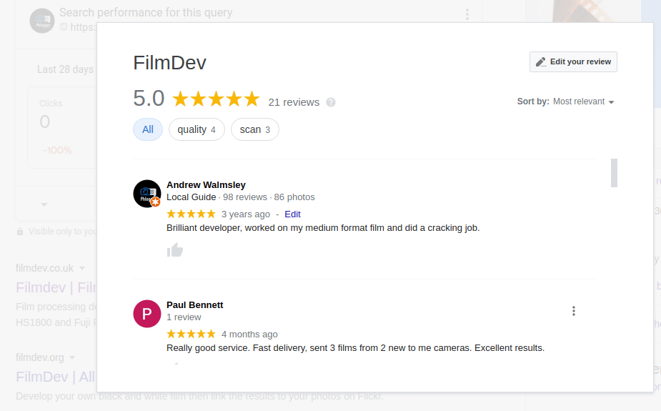 right lab article - google review of filmdev